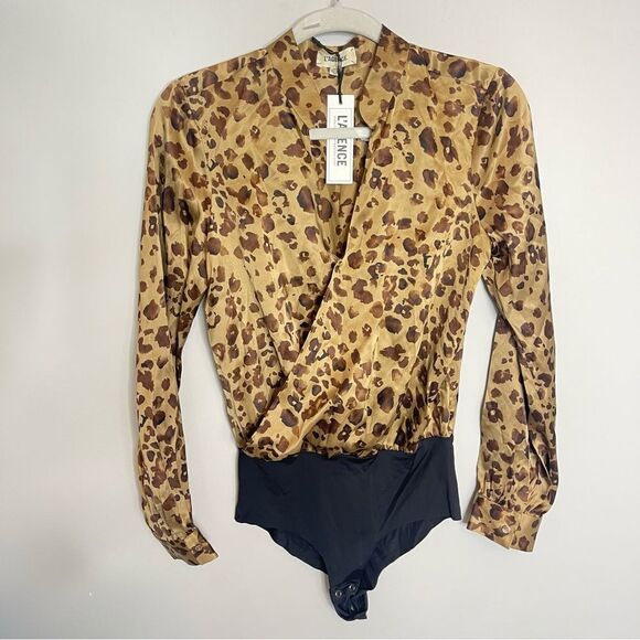 L’ AGENCE Women's Leopard Print Wrap Bodysuit Top - Picture 1 of 8